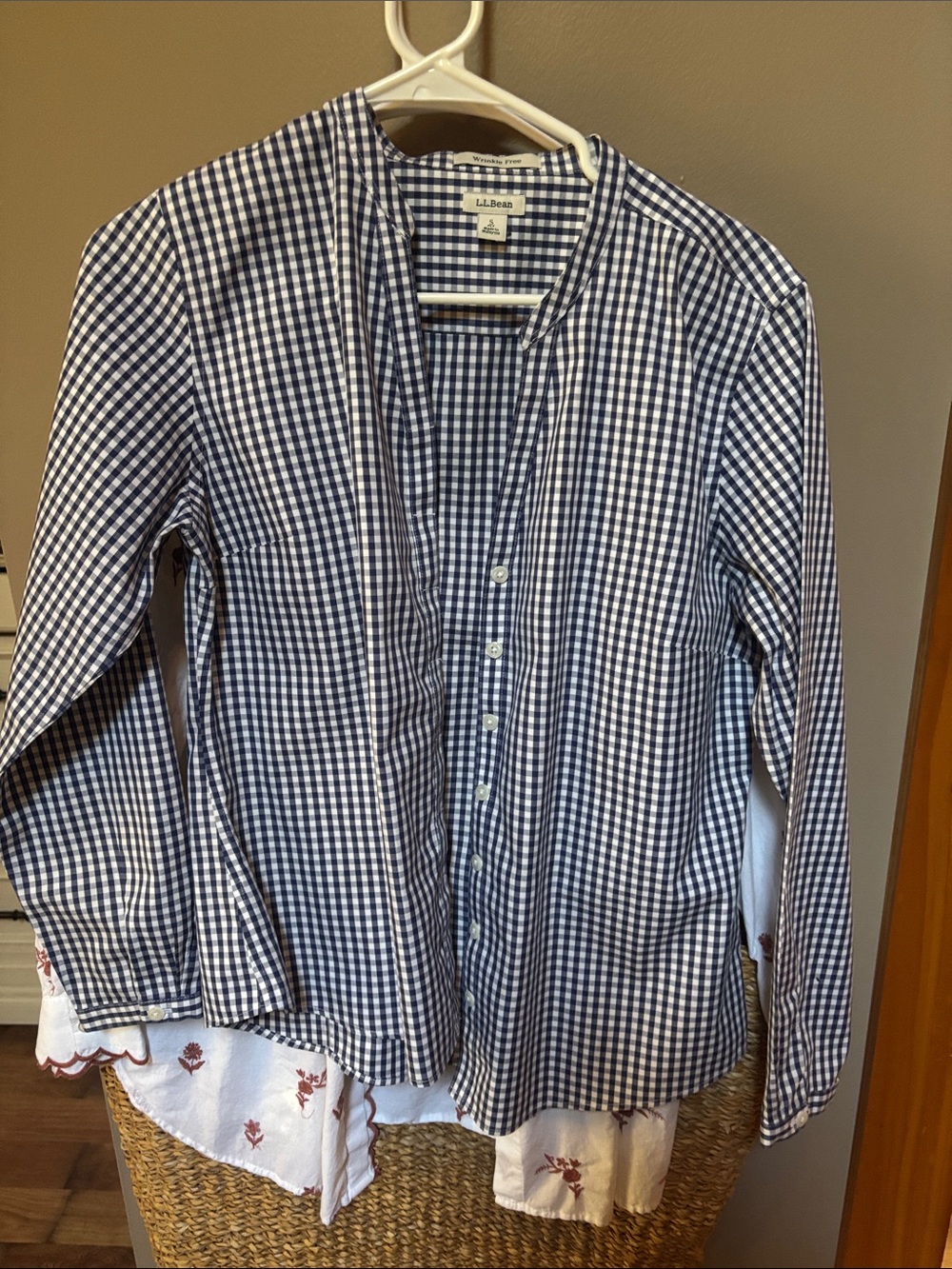 L.L. Bean Navy and White Gingham Button-Down Shirt